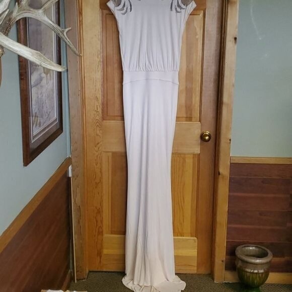 Badgley Mischka Collection Embellished Sheer Blush Maxi Event Lined Sz. 4 Dress - Picture 3 of 15